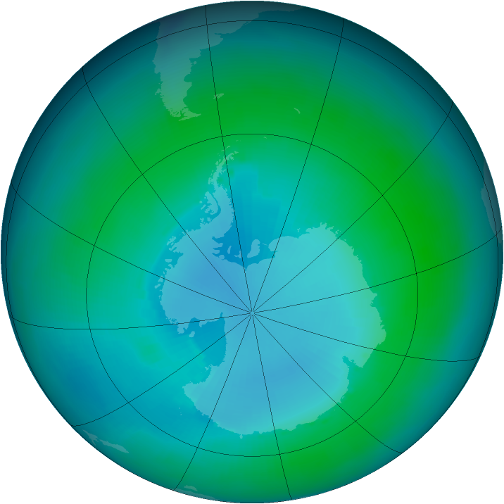 Antarctic ozone map for February 1986